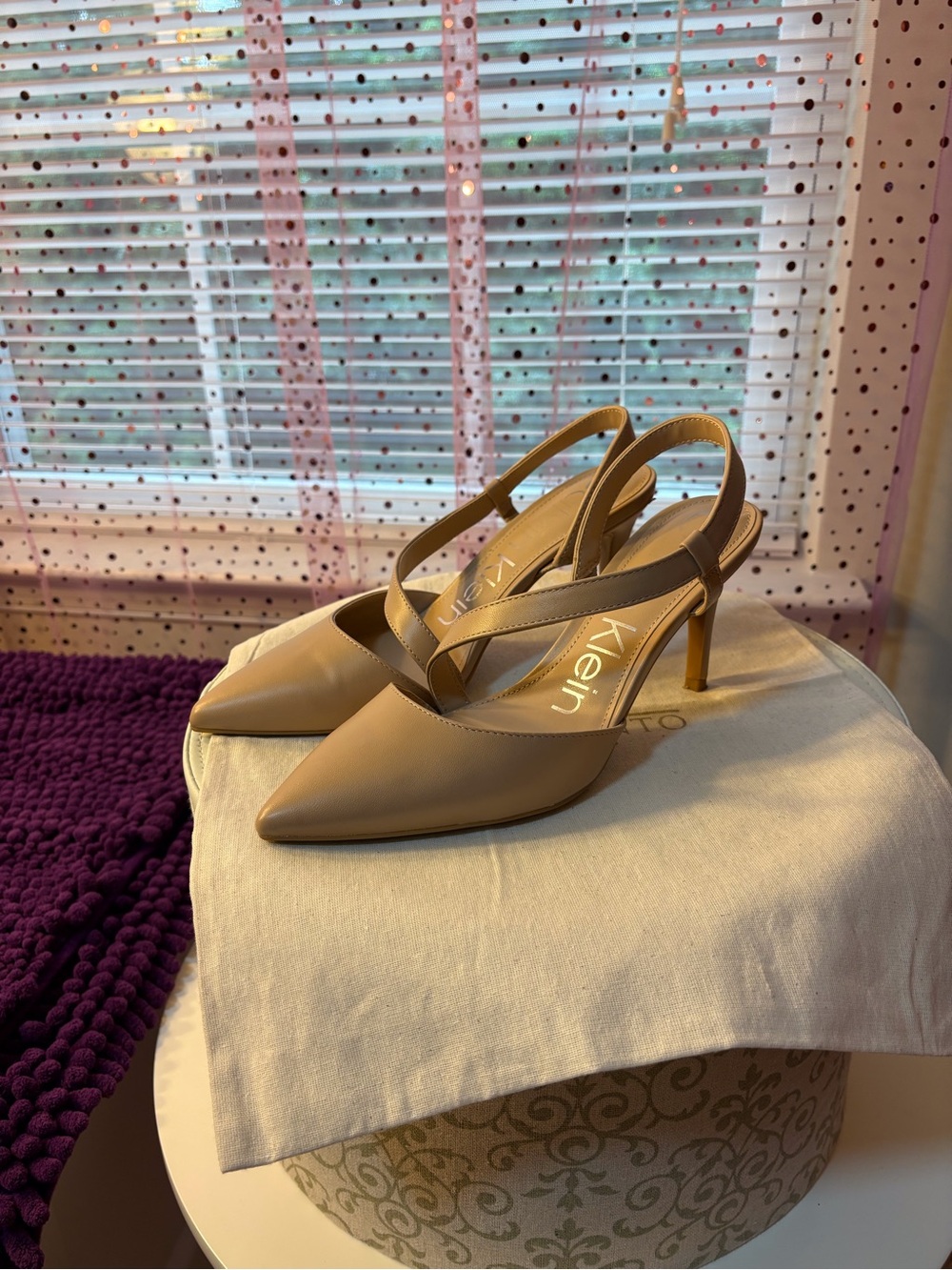 Calvin Klein Nude Pointed-Toe Cross-Strap Heels - Picture 3 of 6